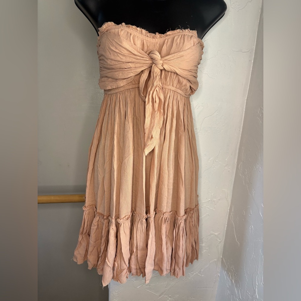 The Impeccable Pig Strapless Tie-Front Mini Dress in Blush toupee sz M flowy